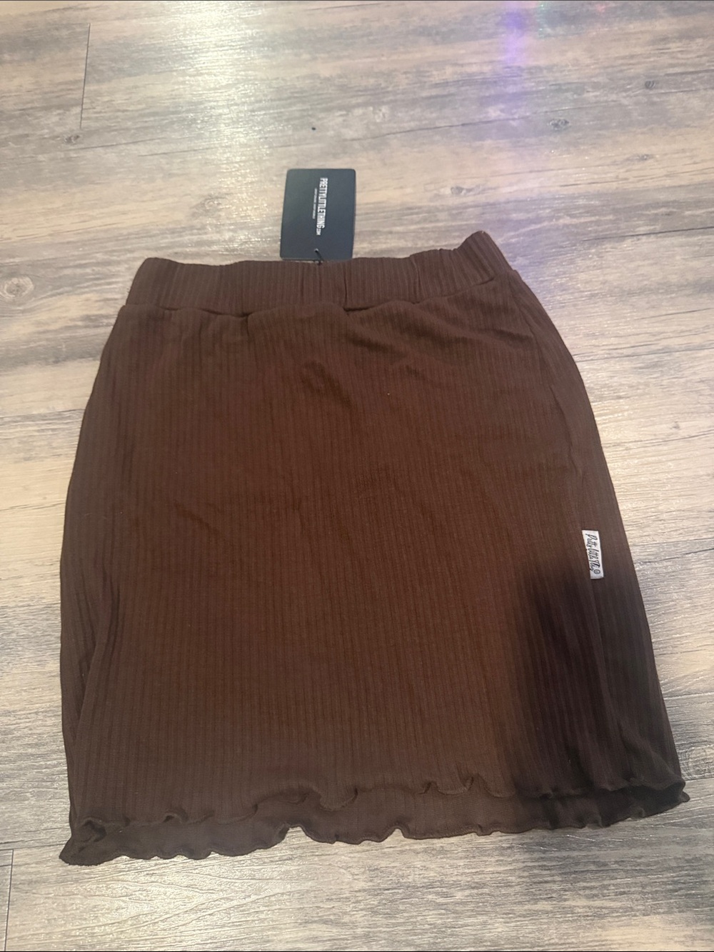 PrettyLittleThing Brown Ribbed Mini Skirt